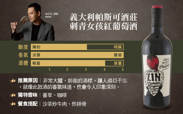 義大利帕斯可酒莊刺青女孩紅葡萄酒